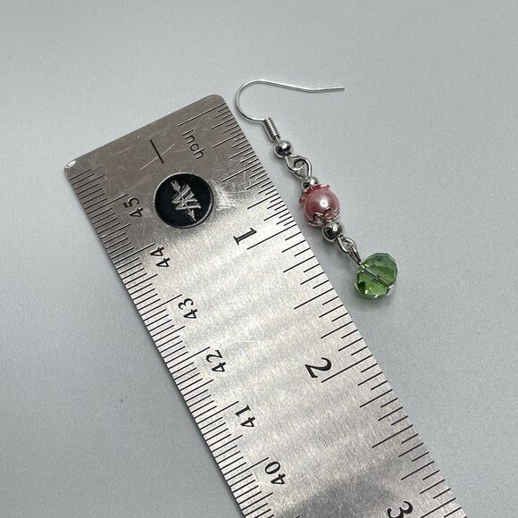 Stunning Pink Green Glass Pearl Beaded Bar Chain Necklace Earrings Bracelet Set - Picture 8 of 8